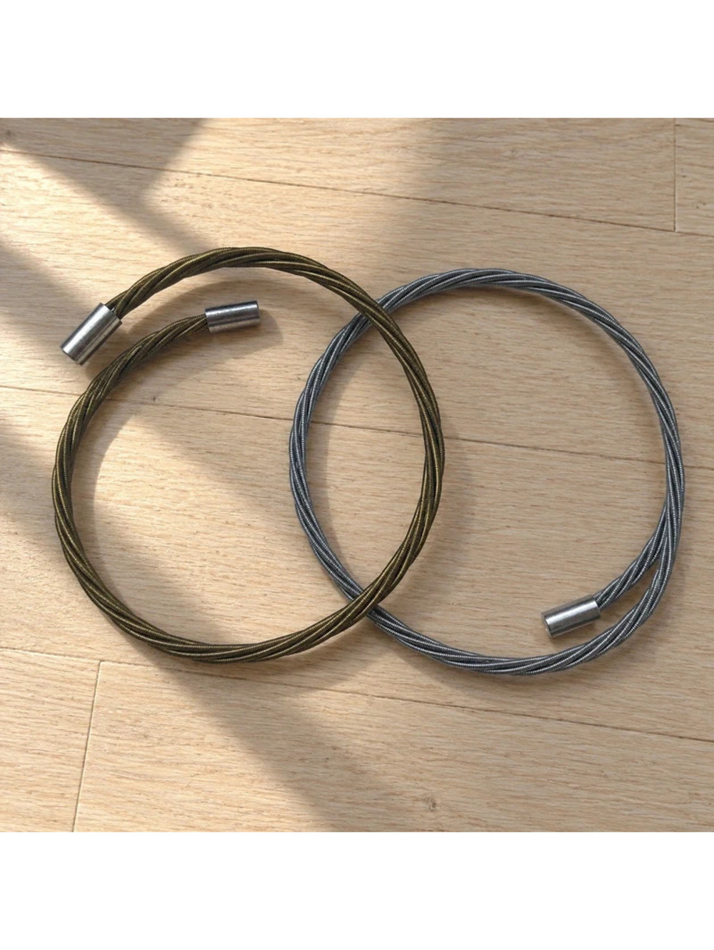 Set of 2 Twisted Cable Wire Cuff Bracelets Silver Bronze Tone Minimalist